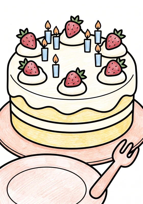 Coloriage Gâteau aux Fraises – exemple colorié