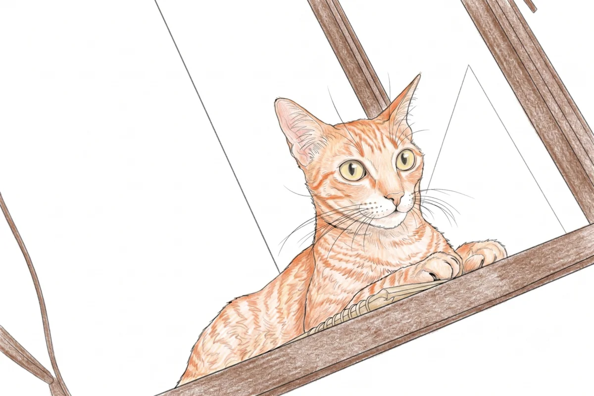 窓辺の猫のぬりえ ぬりあがりイメージ
