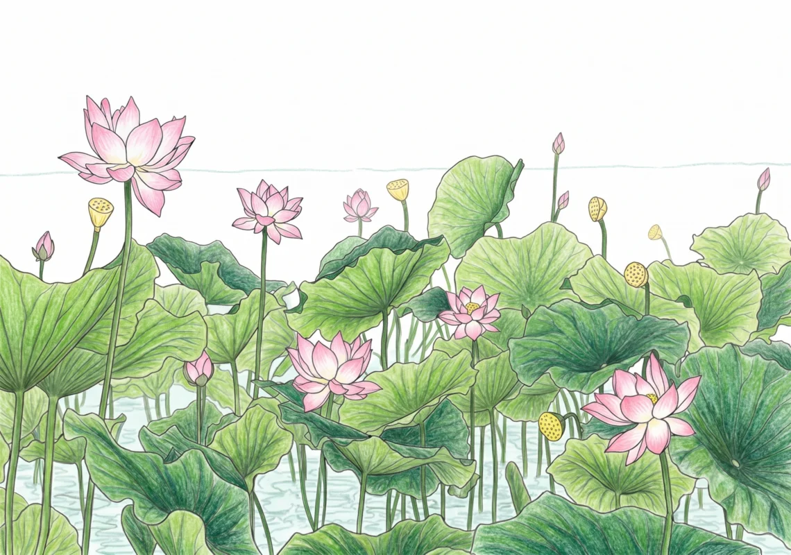 蓮の花のぬりえ ぬりあがりイメージ