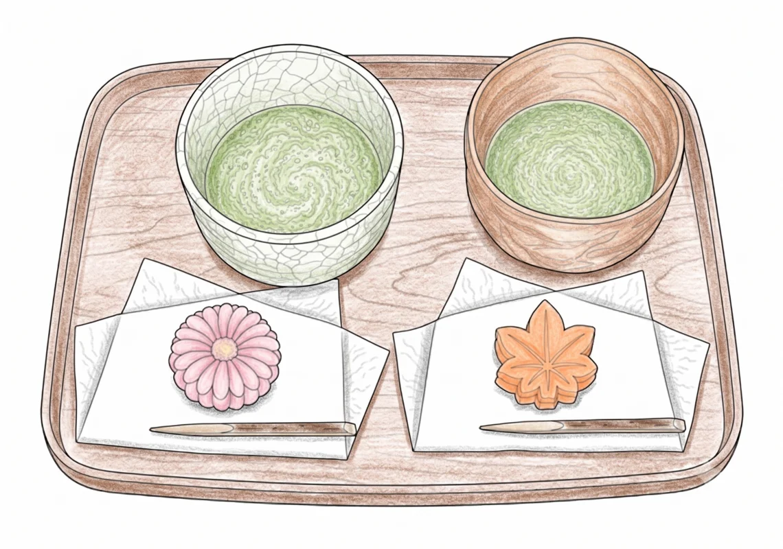 抹茶と和菓子のぬりえ ぬりあがりイメージ