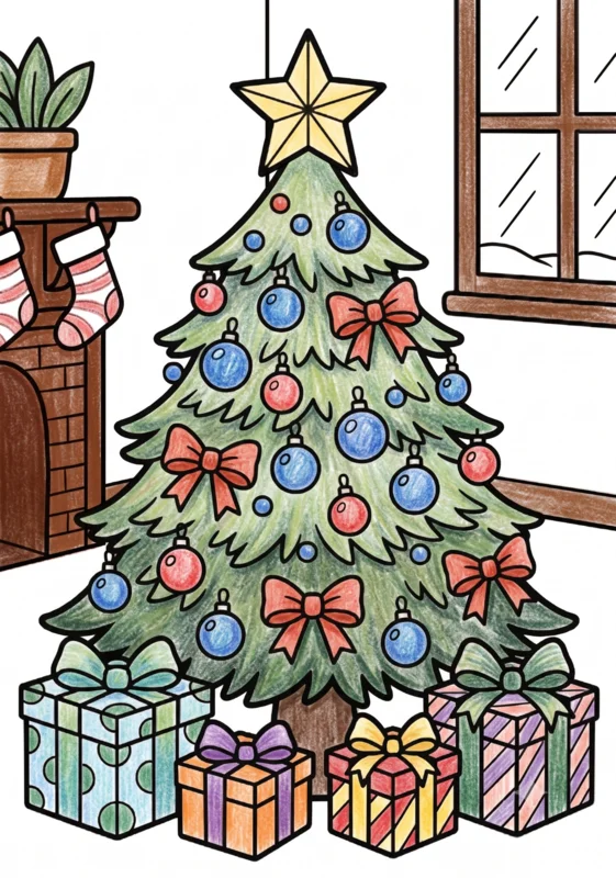 クリスマスツリーのぬりえ ぬりあがりイメージ